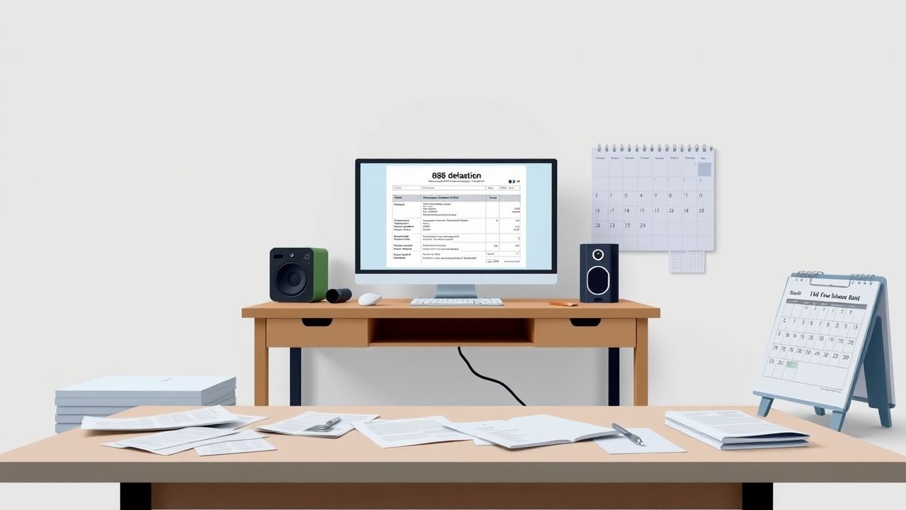 Een leeg dokterskantoor met medische documenten en een computer.