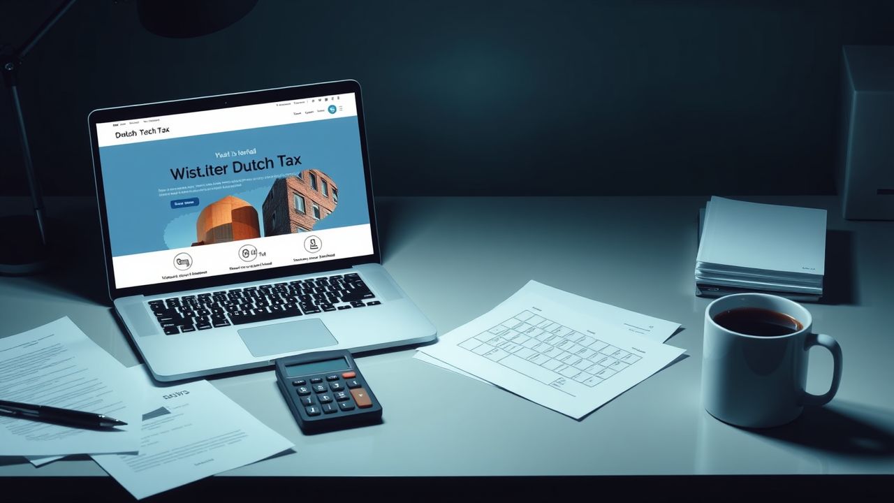 Een opgeruimd bureau met een open laptop, papieren en koffie.